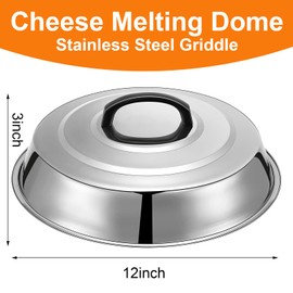 Pinkunn 8 Pack Cheese Melting Dome 12 Inch Basting Cover for Griddle Round Stainless Steel Griddle Dome Griddle Grill Accessories for Flat Top BBQ Kitchen Cooking Hamburger