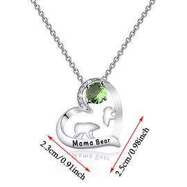 Mum Bear Necklace Mum and Baby Bear Necklace with 12 Months Birthstone Birthday Gift Family Jewellery for Her, Copper