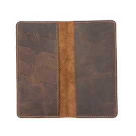 OXA Leather Checkbook Cover Wallet | Crafted from Premium Full Grain Leather | 4 Card Slots & 2 Compartments for Cash and Checks | Sleek Slim Long Design | Secure Organization | - Brown