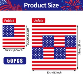 Pack of 50, American Flag Napkins, Patriotic USA Flag Design, Red White Blue Disposable Paper Napkin for 4th of July, Independence Day, Memorial Day, Veterans Day Celebration, 13x13 Inches Unfolded