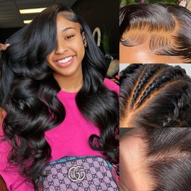 Mecry 30 Inch Lace Front Wigs Human Hair Body Wave Wig 13x4 Pre Plucked 180 Density HD Transparent Lace Frontal Wigs Human Hair for Women Body Wave Human Hair Wigs with Baby Hair Natural Black