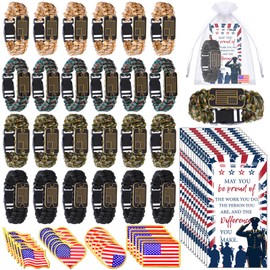 Liliaafar 96 Pcs American Flag Lapel Pins and Patriotic Paracord Bracelet with Bronze USA Flag, 4th of July Pins Heart, Gift Cards Organza Bags Tactical Survival Bracelet for Veterans Day Military