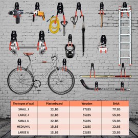Aignis Upgraded 20 Packs Garage Hooks Utility Double Heavy Duty with Mop Broom Holders, Wall Mount Hooks, Garage Storage Organization and Tool Hangers for Power ＆ Garden Tools, Ladders, Bikes(Orange)