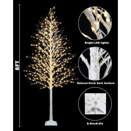 TORONTOKYO 8FT Lighted Birch Tree 1440 LEDs Warm White Lights, 8 Modes Light Up White Artificial Christmas Twig Tree with Timer for Indoor Outdoor Home Garden Wedding Holiday Decoration