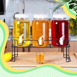 Tanlade Plastic Drink Dispenser with Stand Beverage Dispenser with Sturdy Metal Base Juice Dispensers for Parties Lemonade Jar with Spigot for Weddings Countertop, Each 1 Gallon (White)