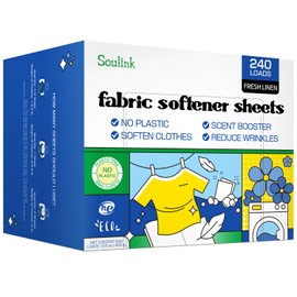 Soulink Fabric Softener Sheets for Washing Machine, No Plastic Jug Soap Strips, Alternative to Fabric Softener Liquid and Pods, Fresh Linen Scent, Up to 240 Loads