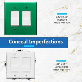 LIDER Double Decorator Wall Plate, Impact Resistant, Mirrored, Plexiglass Dual Outlet Cover or Light Switch Cover, Acrylic, Reflective Finish, Modern, Oversized 2-Gang 5.25" x 5.25", Green