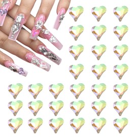 MECCANIXITY 30 Pcs 3D Heart Nail Charm Crystals Gems 12x13mm Crooked Heart-Shape Nail Charm Art Rhinestone for Valentine's Day DIY Decoration Jewelry Making, Rich Gold