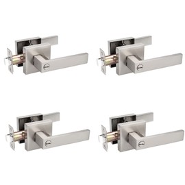 Probrico 4 Pack Square Door Lever Privacy Door Lock Handleset Keyless Lockset Door Knobs Storage Room Bathroom Set No Key in Satin Nickel