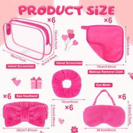 30 Pcs Sleepover Party Supplies for Girls Include 6 Pink Bow Headband 6 Plush Sleep Eye Mask 6 Velvet Scrunchies 6 Makeup Remover Cloth and 6 PVC Cosmetic Bags for Women Spa Slumber Pamper Party Kit