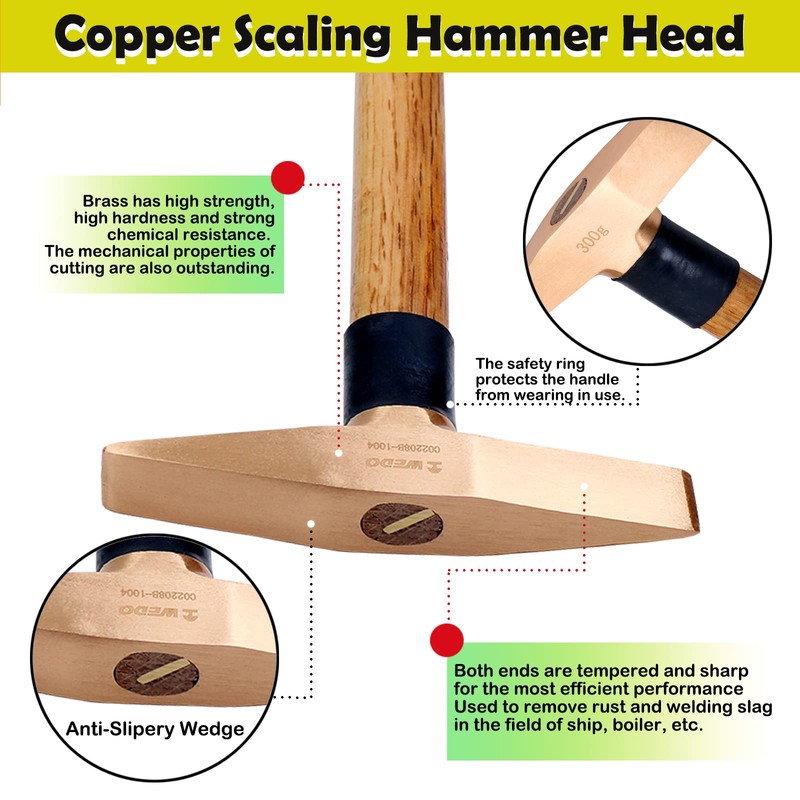 WEDO Copper Scaling Hammer,Chipping Hammer with Woodeng Handle,150g,13''330mm
