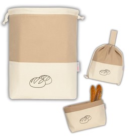 slowroom Bread Bag for Bread Storage and Keeping Fresh 3 in 1 - Bread Basket Fabric - Bread Bag Made of Cotton - Bread Bin 32 x 35 cm, Cafe Latte