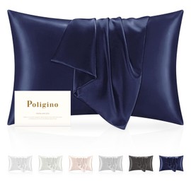 Silk Pillowcase 100% Silk 50 x 90 cm, Super Soft Silk Pillowcase 22 Momme, Low Allergy Pillowcases to Protect Hair and Skin, 1 Piece Breathable Cushion Cover, Dark Blue