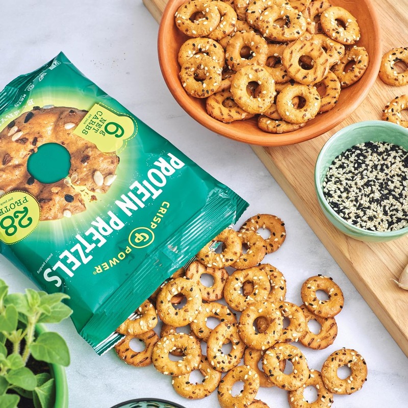 Crisp Power Protein Pretzels, Everything, High Protein Vegan Keto Snack,