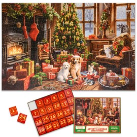 Christmas Advent Calendar 2024 Jigsaw Puzzles - Fireplace 1000 Pieces Holiday Puzzles for Kids and Adults, 24 Boxes Puzzle Countdown Calendar to Christmas Family Toys Gift (27.6 in x 19.7 in)