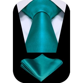 TIE G - Juego de corbata formal de satén sólido y bolsillos cuadrados en caja de regalo, verde azulado, Reg