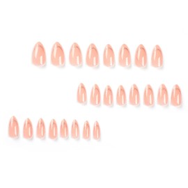 MERVF Almond Press on Nails Medium Fake Nails French Tip Stiletto Glue on Nails with Glitter Lines Design Acrylic Nails Press ons Nude False Nails 24pcs Glossy