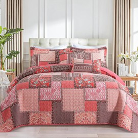 BEDIFANY Cotton Queen Quilt Set, Farmhouse Queen Size Quilt Bedding Set with 2 Pillow Shams, 3 PCs Lightweight Queen Size Bedspreads for Bed Decorations - All Seasons Coverlet Sets