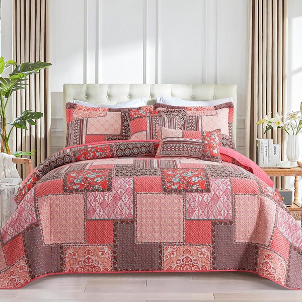 BEDIFANY Cotton Queen Quilt Set, Farmhouse Queen Size Quilt Bedding