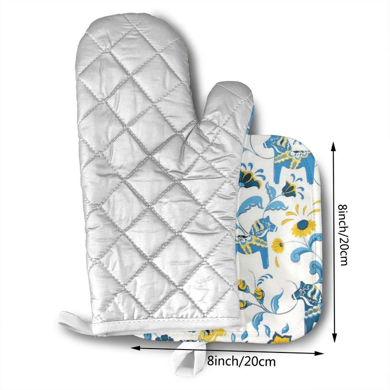 Scandinavian Swedish Dala Horses and Kurbits Flowers Oven Mitts -