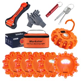 DK  6-Pack LED Road Flare Car Emergency Kit Magnetic Base & Hook Road Flares Safety Light With 9 Flashing ModesType: 6-Pack Parts