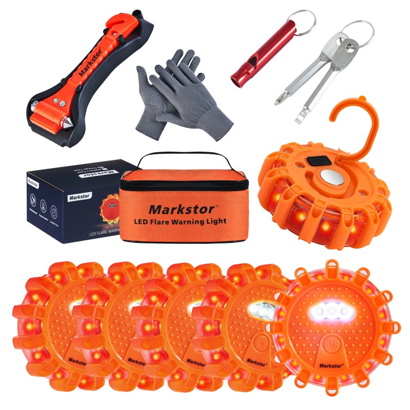 DK 6-Pack LED Road Flare Car Emergency Kit Magnetic Base