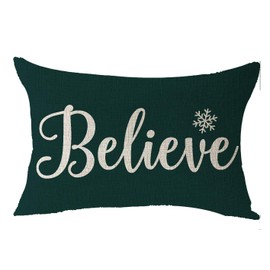 FELENIW Merry Christmas Believe Snowflake Happy Winter for Family Cotton Linen Decorative Throw Pillow Cover Cushion Case Lumbar 12''X20''inches