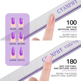 CYANPHY Nail Files 100 Grit 180: Nail Files for Natural Nails, 10 Pieces Emery Boards for Nails, Double Sided Washable Nail Files and Buffers, Nail Care, Manicure Set, Salon,
