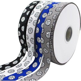 2 Roll White and Black Sports Ball Ribbons - Volleyball Pattern Wired Gift Wrapping Ribbon for Party Decoration, Team Hair Bows, and Craft Supplies