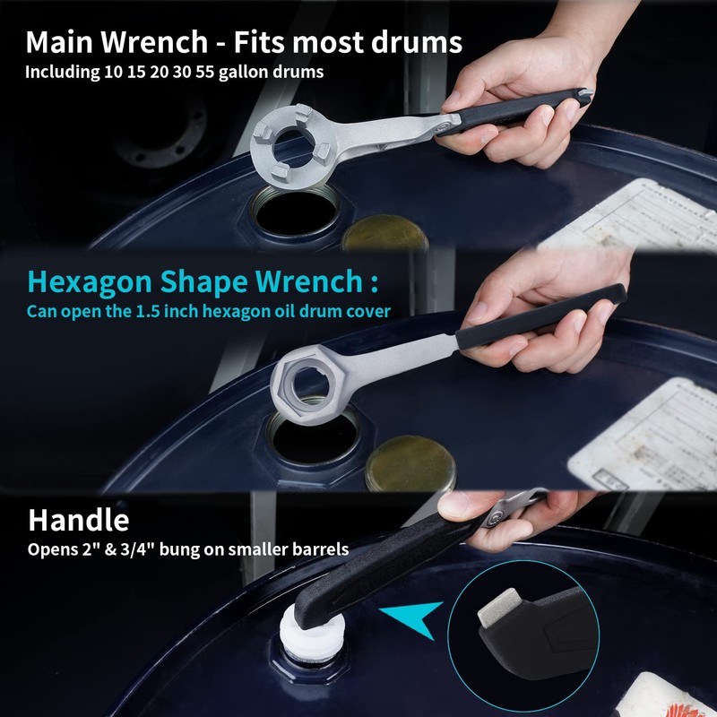 DURATECH Aluminum Drum Wrench, 3-in-1 Bung Wrench, Barrel Opener Tool