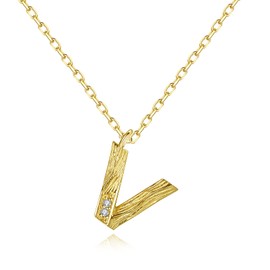 VIKI LYNN 18K Gold Plated Sterling Silver Textured Alphabet Letter V Initial Pendant Necklace for Women Girls
