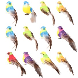 HERCHR 12 x Decorative Birds, Artificial Birds, 12 Colourful Artificial Birds on Clips, Feather Foam Birds for Crafts, Garden, Bird, Ornaments, Party Decorations