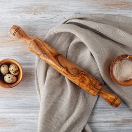 Forest Decor Olive Wood Classic Rolling Pin - Non Stick Wooden Bread Roller Pin for Baking Dough Pizza Pie Pastry & Cookies - Handmade Rolling Sticks for All Baking Needs - Kitchen Tools & Gadgets