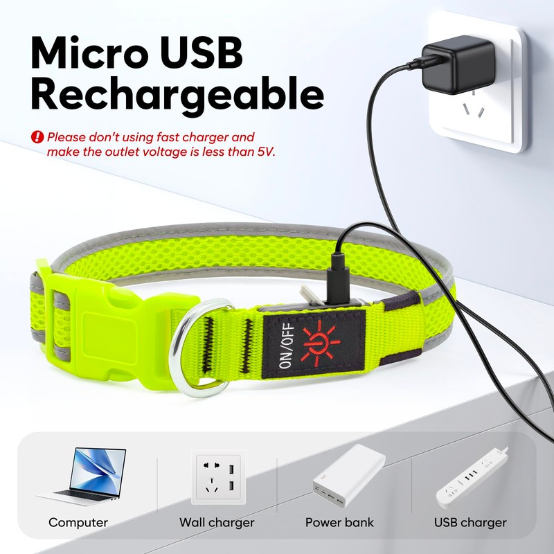 LED Dog Collar, Light Up Dog Collar USB Rechargeable, Brightest