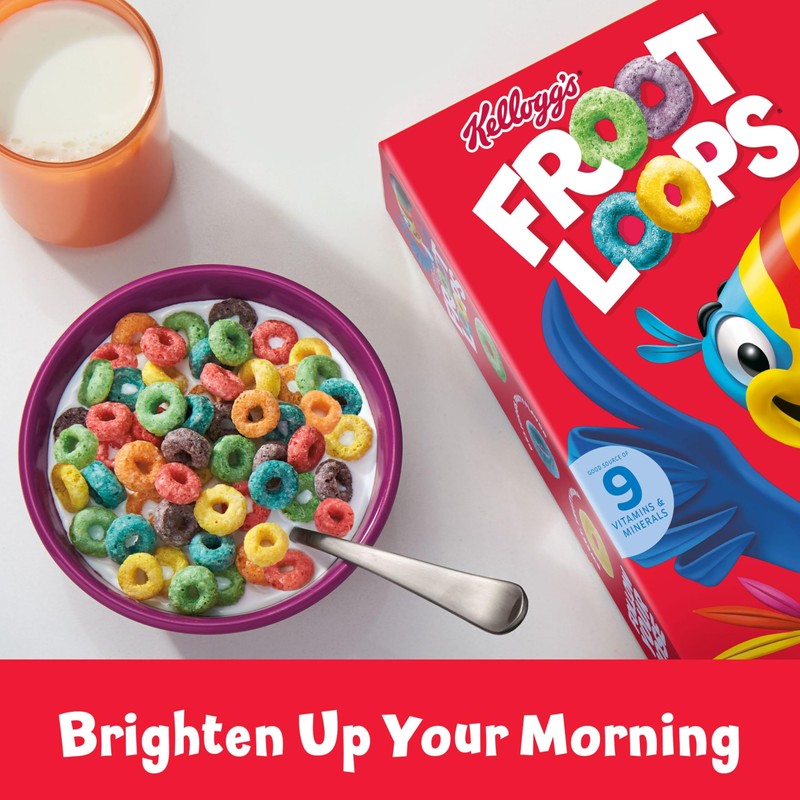 Kellogg's Froot Loops Breakfast Cereal, Fruit Flavored, Breakfast Snacks with