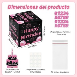Caja de Regalo de Cumpleaños para Tirón de Efectivo, Caja Sorpresa de Cumpleaños para Niños y Adultos con 50 Bolsas Transparentes, 2 Pegatina Digital, Regalos Creativos