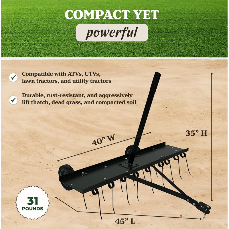 Yard Tuff Tine Dethatcher Attachment, 40 Inch Pull Behind Thatcher