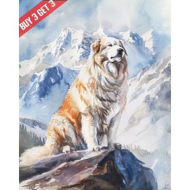 Caucasian Shepherd Dog with a Mountain Dog Watercolor Painting Print 8x10