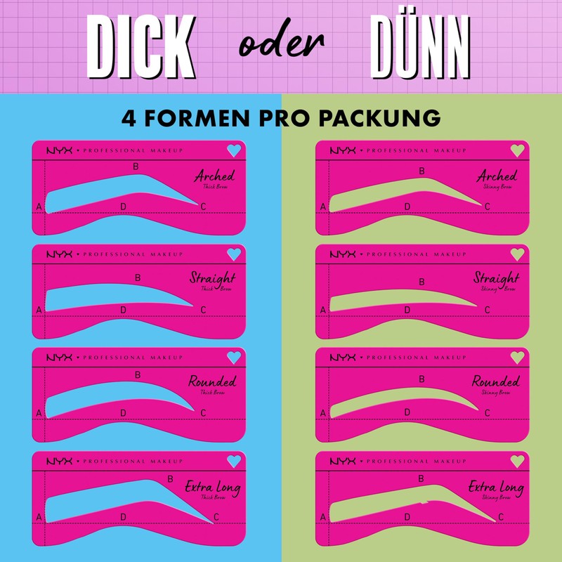 NYX Professional Makeup Thick Eyebrow Stencils, Set of 4 Brow
