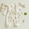 Baby Girl Easter Romper Carrot Bunny Print Ruffled Bodysuit Long