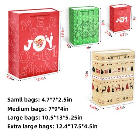 12 Pack Christmas Gift Bags - Reusable Christmas Gift Bags Assorted Sizes Christmas Gift Bags With Handles 、Tissue Paper and Tags For Party Favors, Birthdays, Gifts Wrapping, Holidays, Christmas