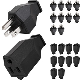 BlueStars Set of 10 (20 Pieces) Extension Cord Plugs 125V 15A 2 Pole 3 Wire with Male Plug and Female Connector Straight Blade Plug Grounding Type, NEMA 5-15P & 5-15R
