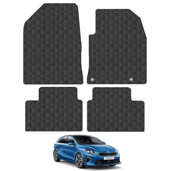 Kia Cee'd (2018-Onwards) [Auto] Car Floor Mats Premium Rubber Tailored Fit Set Accessory Black Custom Fitted 4 Pieces with Clips - Anti-Slip Backing, Heavy Duty & Waterproof