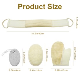 Natural Loofah Exfoliating Body Scrub & Back Scrubber – 4-Pack Bath Set with Exfoliating Glove and Pumice Stone, Deep Cleansing for Rejuvenating Skin – Unisex Spa & Shower Essentials