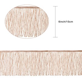AWAYTR 1 Yard Beaded Fringe Trim - 6in Wide Glass Beaded Fringe for Dress Clothing and DIY Crafts (Champangne)
