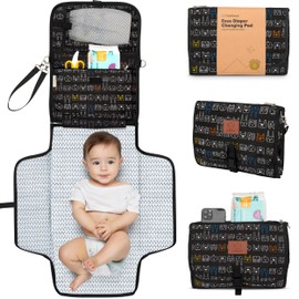 KeaBabies Portable Diaper Changing Pad - Large Waterproof Baby Changing Mat, Compact Travel Diaper Clutch, Functional Pockets Fit Newborn Essentials, Wipeable & Padded Baby Changer (Pixel)