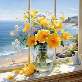 PRASIO Paint by Numbers Kit for Adults Beginner, Flowers Adult Paint by Number Kits on Canvas, DIY Acrylic Number Painting for Adults for Home Decor Gift 16x16 Inch