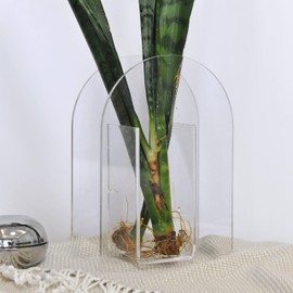 Jarrón de acrílico con forma de arco moderno para bodas, fiestas, centros de mesa, decoración del hogar y la oficina (transparente)