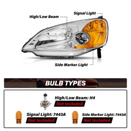 BRYGHT Headlights Assembly Set for 2001 2002 2003 Honda Civic Factory Halogen Headlamp Replacement Driver and Passenger Side (Chrome Housing with Amber Reflector)