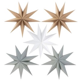 5Pcs Grey White Brown Paper Star 12 Inch 9-Pointed Hanging Star Lanterns for Christmas Wedding Birthday Home Winter Party Decortion